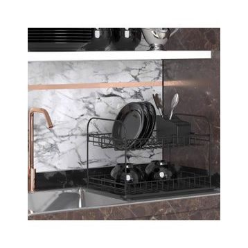 Geseus KB007S Home Mat Siyah İki Katlı Tabaklık Bulaşıklık