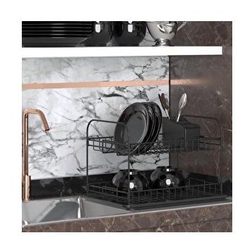 Geseus KB007S Home Mat Siyah İki Katlı Tabaklık Bulaşıklık