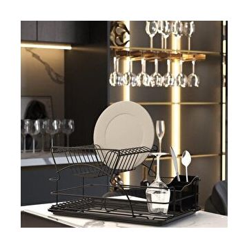 Geseus KB009S Home Mat Siyah İki Katlı Tabaklık Bulaşıklık