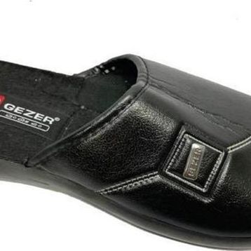Gezer 12837 Siyah Deri Sıcak Astar Erkek Halı Terlik