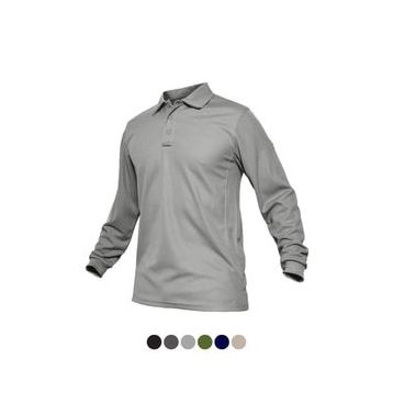 Ghassy Co. Jersey Açık Gri Golf Polo Gömlek Pike Performans Taktik Askeri Uzun Kollu Erkek T-shirt