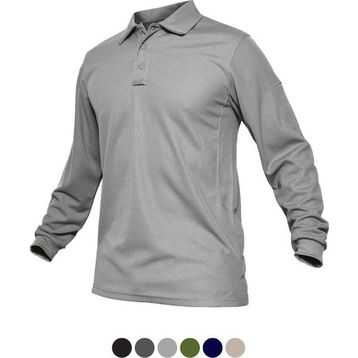 Ghassy Co. Jersey Açık Gri Golf Polo Gömlek Pike Performans Taktik Askeri Uzun Kollu Erkek T-shirt
