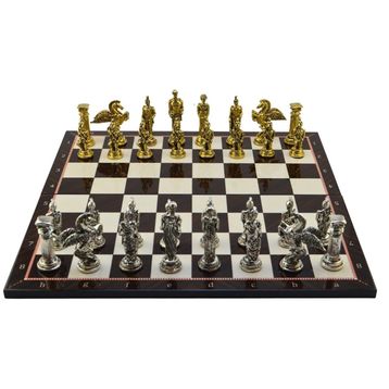 Gift Home Battal Boy Metal Pegasus 43x43 cm Satranç Takımı Parlak ve Katlanır Ceviz Desenli MDF Satranç Tahtası