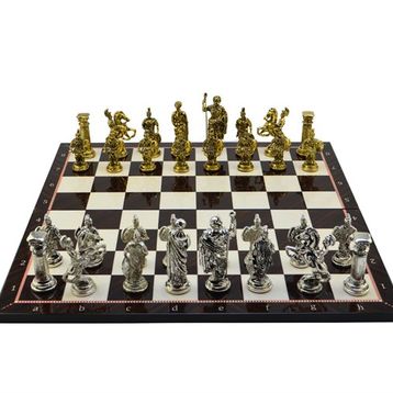 Gift Home Battal Boy Metal Roma 43x43 cm Satranç Takımı Parlak ve Katlanır Ceviz Desenli MDF Satranç Tahtası