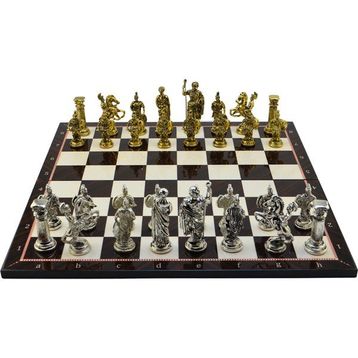 Gift Home Battal Boy Metal Roma 43x43 cm Satranç Takımı Parlak ve Katlanır Ceviz Desenli MDF Satranç Tahtası