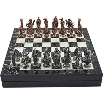 Gift Home Büyük Boy Metal İngiliz 36x36 cm Satranç Takımı Antik Ve Mermer Desenli Sandıklı Mdf Tahtası