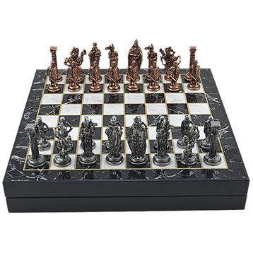 Gift Home Büyük Boy Metal İngiliz 36x36 cm Satranç Takımı Antik Ve Mermer Desenli Sandıklı Mdf Tahtası