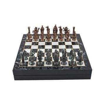 Gift Home Büyük Boy Metal İngiliz 36x36 cm Satranç Takımı Antik Ve Mermer Desenli Sandıklı Mdf Tahtası