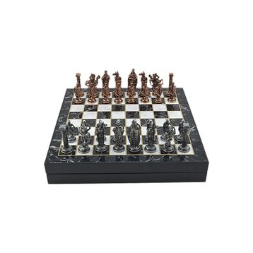 Gift Home Büyük Boy Metal İngiliz 36x36 cm Satranç Takımı Antik Ve Mermer Desenli Sandıklı Mdf Tahtası