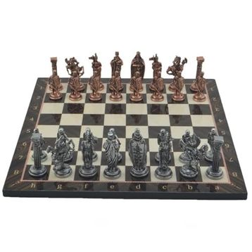 Gift Home Büyük Boy Metal İngiliz 43x43 cm Satranç Takımı Antik ve Katlanır Ceviz Desenli MDF Satranç Tahtası