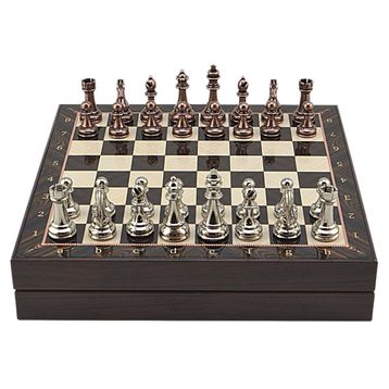 Gift Home Büyük Boy Metal Klasik 36x36 cm Satranç Takımı Antik ve Ceviz Desenli Sandıklı Mdf Tahtası