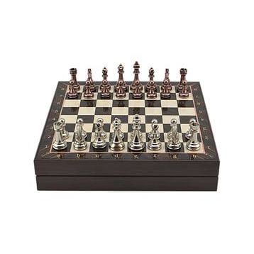 Gift Home Büyük Boy Metal Klasik 36x36 cm Satranç Takımı Antik ve Ceviz Desenli Sandıklı Mdf Tahtası