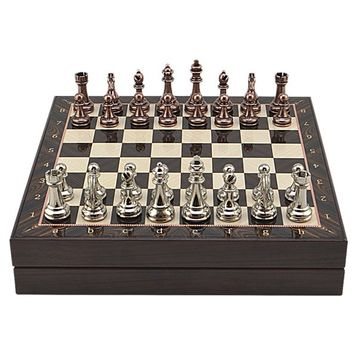 Gift Home Büyük Boy Metal Klasik 36x36 cm Satranç Takımı Antik ve Ceviz Desenli Sandıklı Mdf Tahtası
