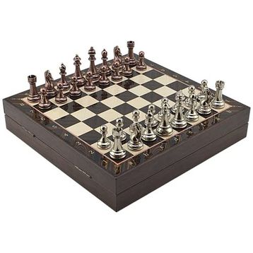 Gift Home Büyük Boy Metal Klasik 36x36 cm Satranç Takımı Antik ve Ceviz Desenli Sandıklı Mdf Tahtası