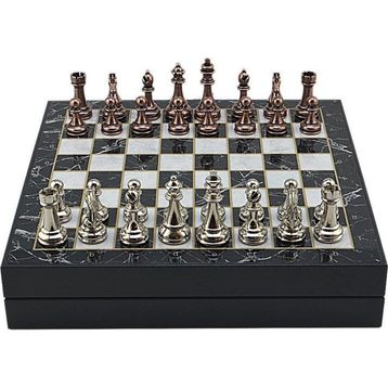 Gift Home Büyük Boy Metal Klasik 36x36 cm Satranç Takımı Antik ve Mermer Desenli Sandıklı Mdf Tahtası