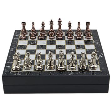 Gift Home Büyük Boy Metal Klasik 36x36 cm Satranç Takımı Antik ve Mermer Desenli Sandıklı Mdf Tahtası