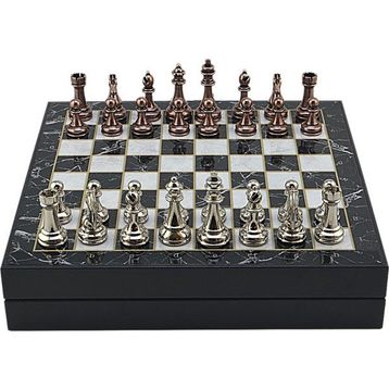 Gift Home Büyük Boy Metal Klasik 36x36 cm Satranç Takımı Antik ve Mermer Desenli Sandıklı Mdf Tahtası