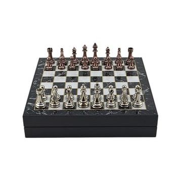 Gift Home Büyük Boy Metal Klasik 36x36 cm Satranç Takımı Antik ve Mermer Desenli Sandıklı Mdf Tahtası