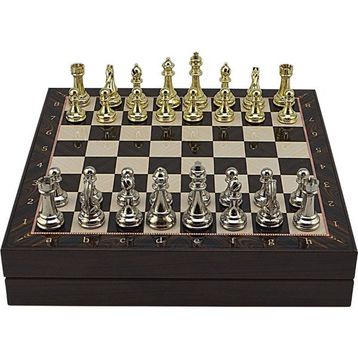 Gift Home Büyük Boy Metal Klasik 36x36 cm Satranç Takımı Parlak ve Ceviz Desenli Sandıklı Mdf Tahtası