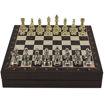 Gift Home Büyük Boy Metal Klasik 36x36 cm Satranç Takımı Parlak ve Ceviz Desenli Sandıklı Mdf Tahtası