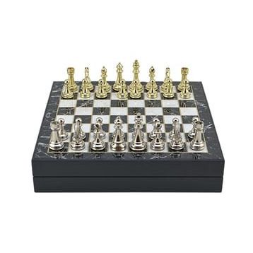 Gift Home Büyük Boy Metal Klasik 36x36x6 cm Satranç Takımı Parlak ve Mermer Desenli Sandıklı MDF Tahtası