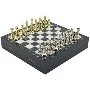 Gift Home Büyük Boy Metal Klasik 36x36x6 cm Satranç Takımı Parlak ve Mermer Desenli Sandıklı MDF Tahtası