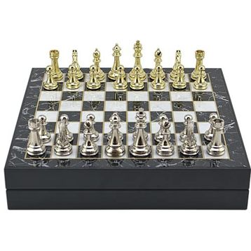 Gift Home Büyük Boy Metal Klasik 36x36x6 cm Satranç Takımı Parlak ve Mermer Desenli Sandıklı MDF Tahtası