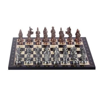 Gift Home Büyük Boy Metal Osmanlı Bizans 37x37 cm Satranç Takımı Antik ve Ceviz Desenli MDF Ahşap Satranç Tahtası