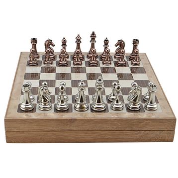 Gift Home Metal Klasik 36x36x6 cm Satranç Takımı Antik ve Rustik Desenli MDF Sandıklı Satranç Tahtası