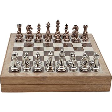 Gift Home Metal Klasik 36x36x6 cm Satranç Takımı Antik ve Rustik Desenli MDF Sandıklı Satranç Tahtası