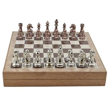 Gift Home Metal Klasik 36x36x6 cm Satranç Takımı Antik ve Rustik Desenli MDF Sandıklı Satranç Tahtası