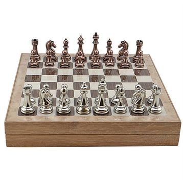 Gift Home Metal Klasik 36x36x6 cm Satranç Takımı Antik ve Rustik Desenli MDF Sandıklı Satranç Tahtası