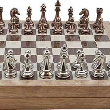 Gift Home Metal Klasik 36x36x6 cm Satranç Takımı Antik ve Rustik Desenli MDF Sandıklı Satranç Tahtası