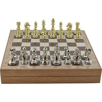Gift Home Metal Klasik 36x36x6 cm Satranç Takımı Parlak ve Rustik Desenli MDF Sandıklı Satranç Tahtası