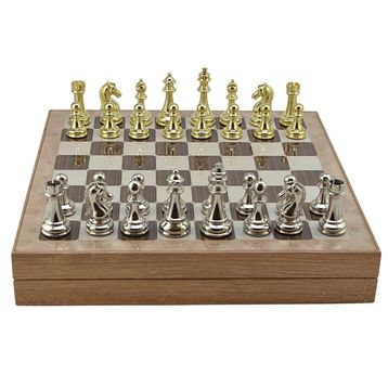 Gift Home Metal Klasik 36x36x6 cm Satranç Takımı Parlak ve Rustik Desenli MDF Sandıklı Satranç Tahtası