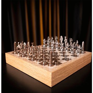 Gift Home Metal Mısır 36x36x6 cm Satranç Takımı Antik ve Rustik Ceviz Desenli MDF Sandıklı Satranç Tahtası