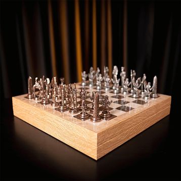 Gift Home Metal Mısır 36x36x6 cm Satranç Takımı Antik ve Rustik Ceviz Desenli MDF Sandıklı Satranç Tahtası