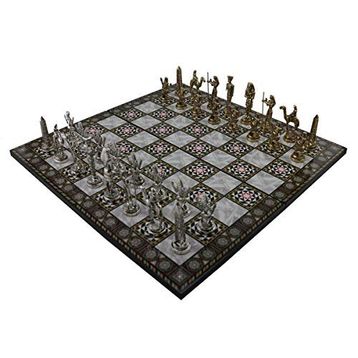 Gift Home Metal Mısır 43x43 cm Satranç Takımı Parlak ve Katlanır Sedef Desenli MDF Ahşap Satranç Tahtası