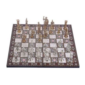Gift Home Metal Satranç Takımı Battal Boy Roma Figürlü Parlak Satranç Taşı ve MDF Katlanır Sedef Desenli Satranç Tahtası