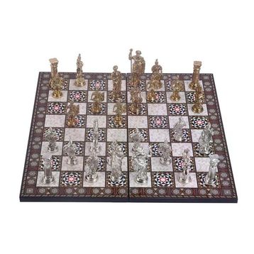 Gift Home Metal Satranç Takımı Battal Boy Roma Figürlü Parlak Satranç Taşı ve MDF Katlanır Sedef Desenli Satranç Tahtası