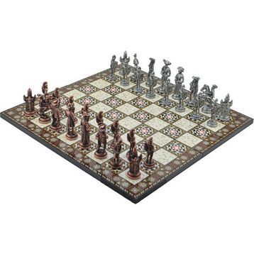 Gift Home Metal Satranç Takımı Battal İspanyol Antik Sedef Desenli Satranç Tahtası
