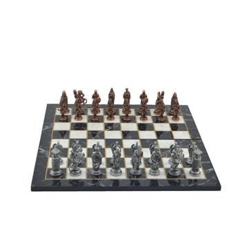 Gift Home Metal Satranç Takımı Battal Osmanlı-Bizans Antik Kat Mermer Desenli Satranç Tahtası