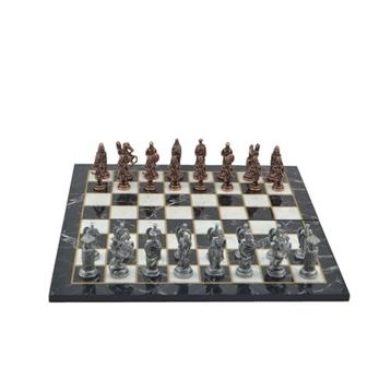 Gift Home Metal Satranç Takımı Battal Osmanlı-Bizans Antik Kat Mermer Desenli Satranç Tahtası