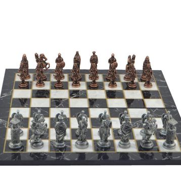 Gift Home Metal Satranç Takımı Battal Osmanlı-Bizans Antik Kat Mermer Desenli Satranç Tahtası
