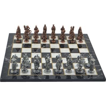Gift Home Metal Satranç Takımı Battal Osmanlı-Bizans Antik Kat Mermer Desenli Satranç Tahtası