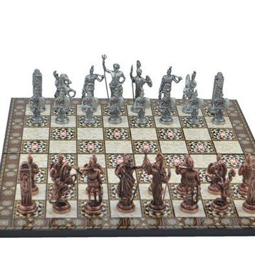Gift Home Metal Satranç Takımı Battal Yunan Antik Sedef Desenli Satranç Tahtası