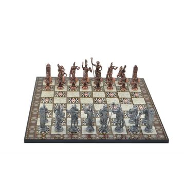 Gift Home Metal Satranç Takımı Battal Yunan Antik Sedef Desenli Satranç Tahtası
