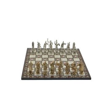 Gift Home Metal Satranç Takımı Battal Yunan Parlak Sedef Desenli Satranç Tahtası