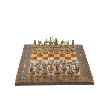 Gift Home Metal Satranç Takımı Battal Yunan Parlak ve Sedefli Gül Düz Masif Satranç Tahtası