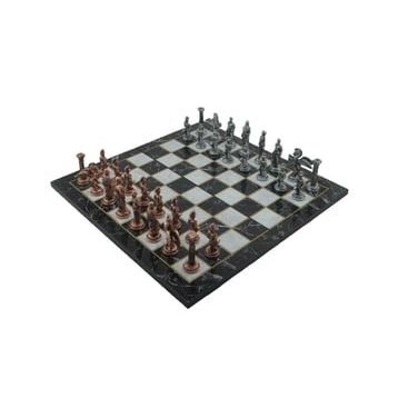 Gift Home Metal Satranç Takımı Büyük Pegasus Antik Katlanır Mermer Desenli Satranç Tahtası